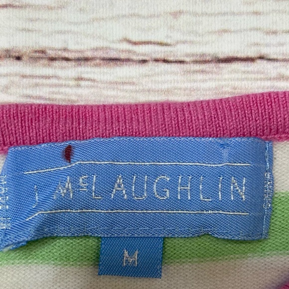 J. McLaughlin White and Green Striped Lightweight Knit Top Sz M - Picture 2 of 12